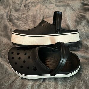 Black and white semi platform crocs mules slip ins slides sandals W9 M7